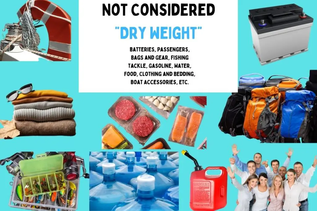 image showing what is not include in a boat's dry weight