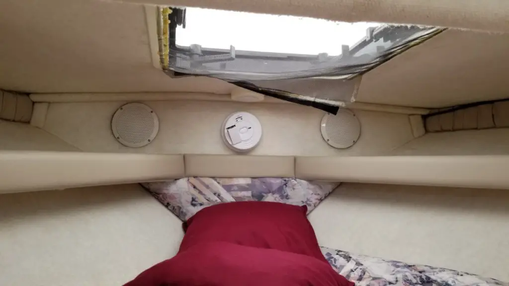 Image of the beds in the author's cuddy cabin boat.