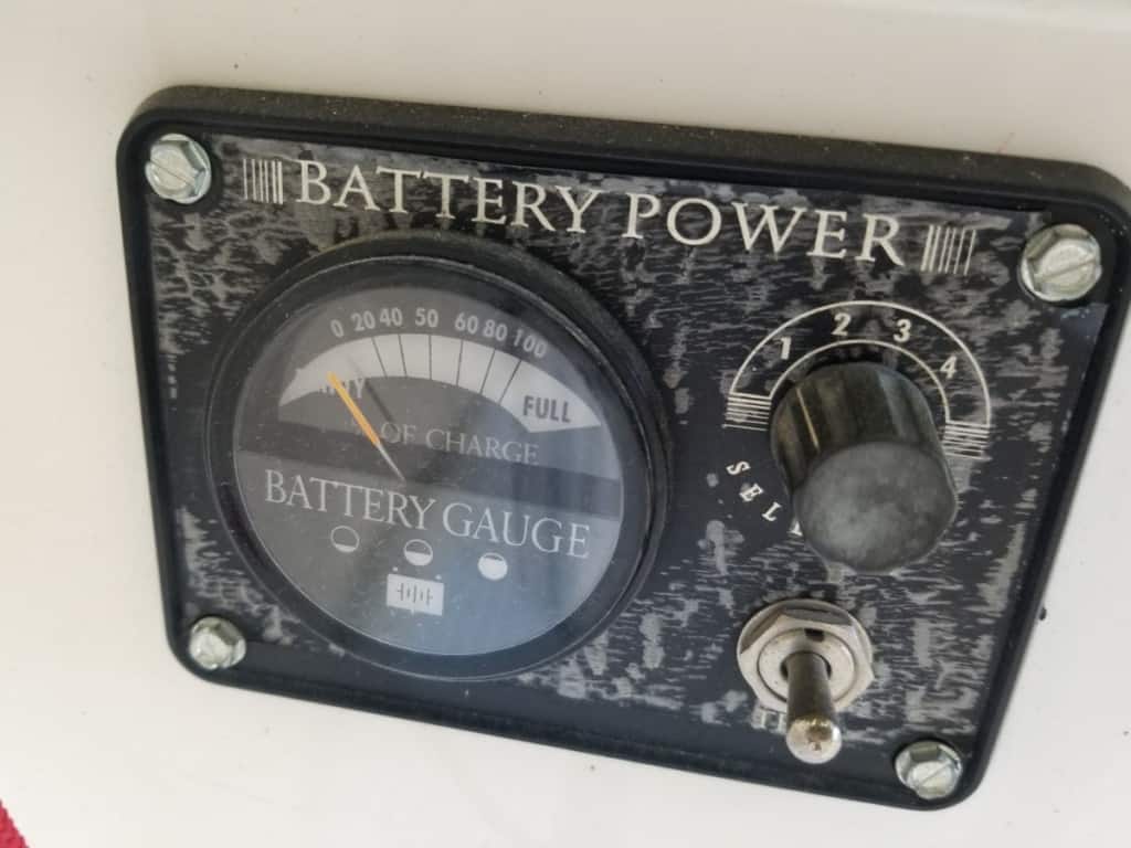 image of author's boat battery gauge to identify alternator problems before they get out of hand.