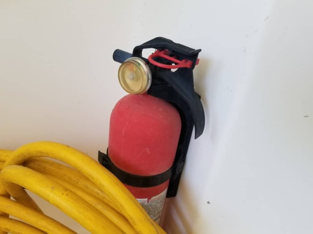 image of a fire extinguisher on the author's boat.