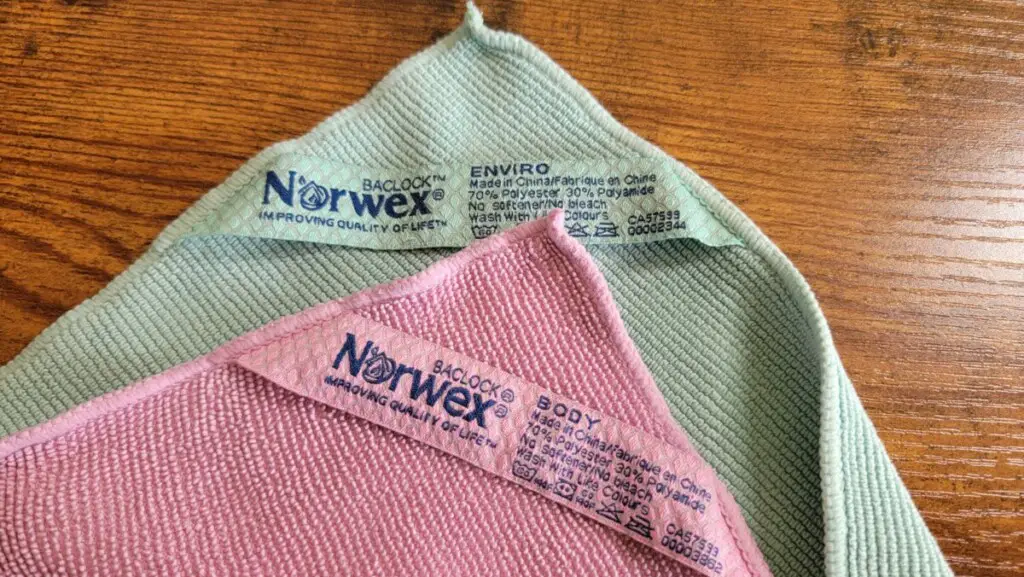 image of the author's recommended Norwex enviro and body cloths for keeping boat vinyl clean.