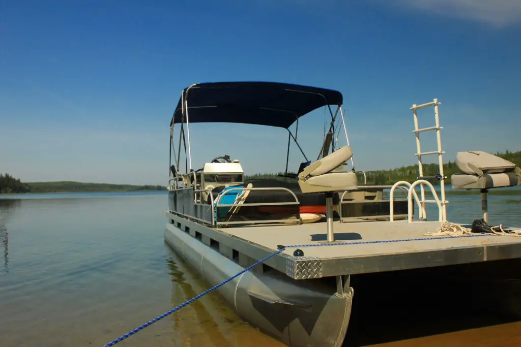 image of a bimini on a pontoon that is docked